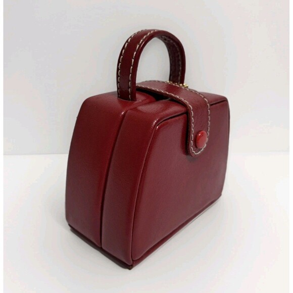 Dulwich Designs Genuine Leather Mini Handbag Jewelry Case,Travel Jewelry Box Red - Picture 2 of 5